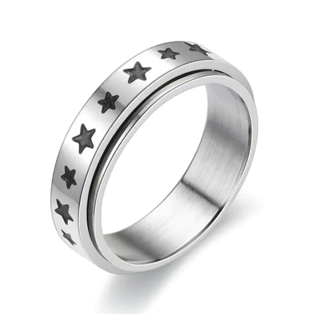 Stainless Steel Star Spinner Ring Silver Fidget Band Minimalist